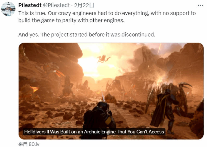 《地狱潜者2》仍采用老引擎，开发团队面临技术挑战